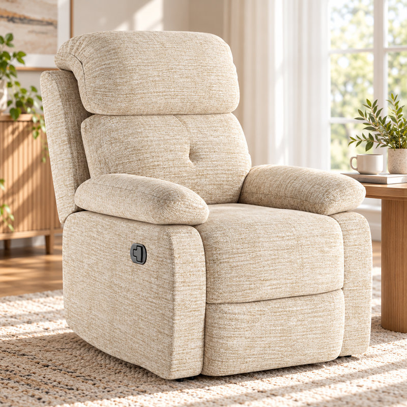 3-Position Padded Seat Upholstered Recliner with Adjustable Legrest and Backrest, Sand