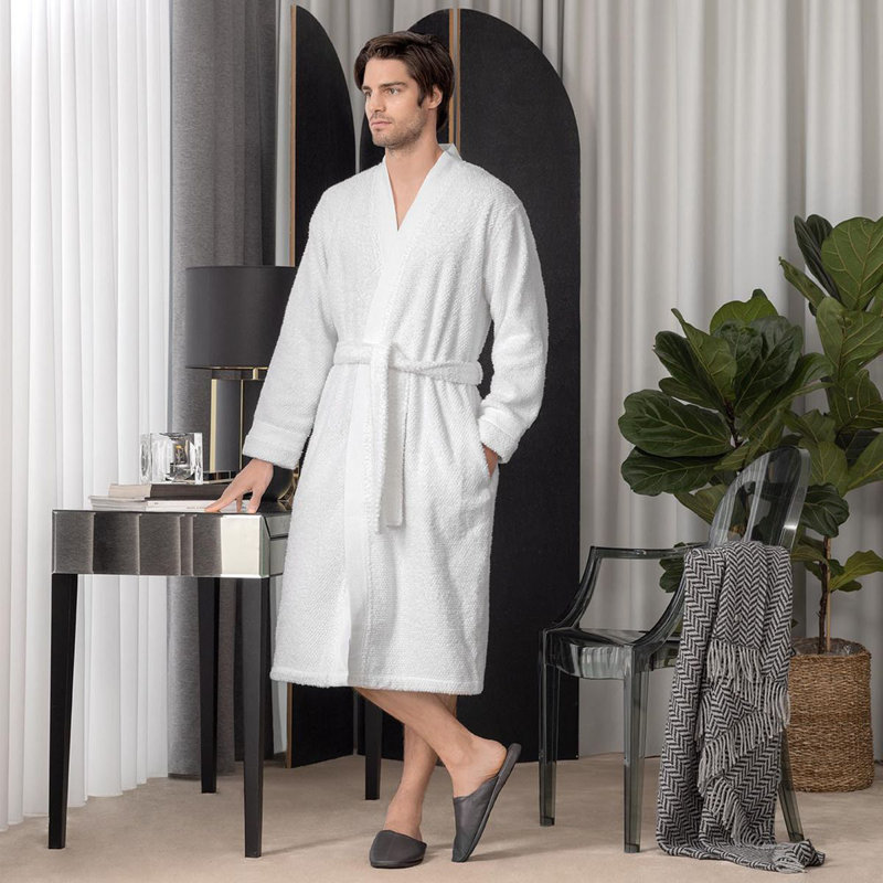 Miel Cotton Terry Cloth Gender Neutral Above Knee Bathrobe with Pockets