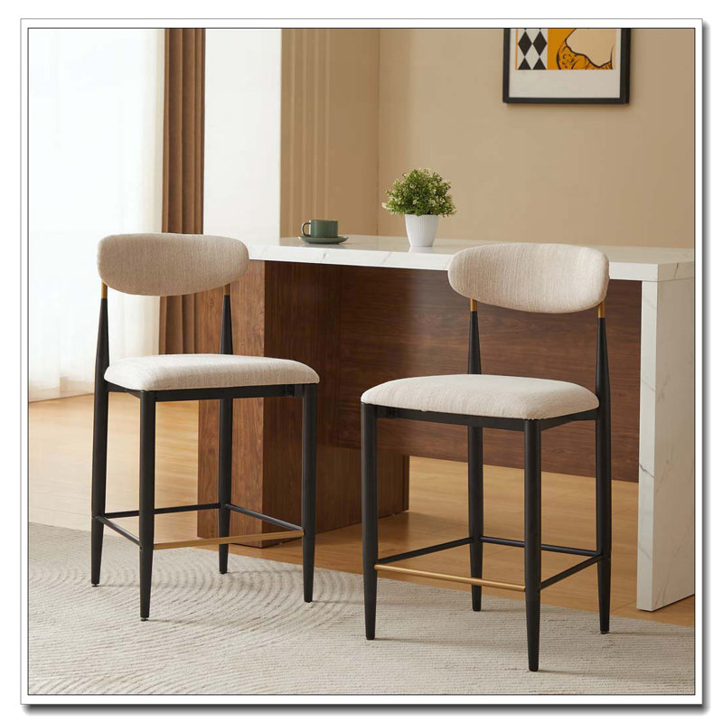 Tabouret de comptoir rembourré sans accoudoirs avec structure en métal, Noir