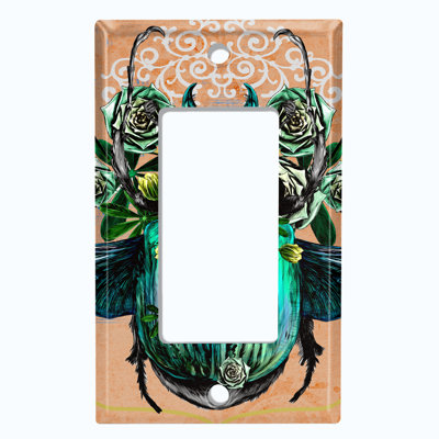 Metal Light Switch Plate Outlet Cover (Teal Beetle Flower Bronze    - Single Toggle)