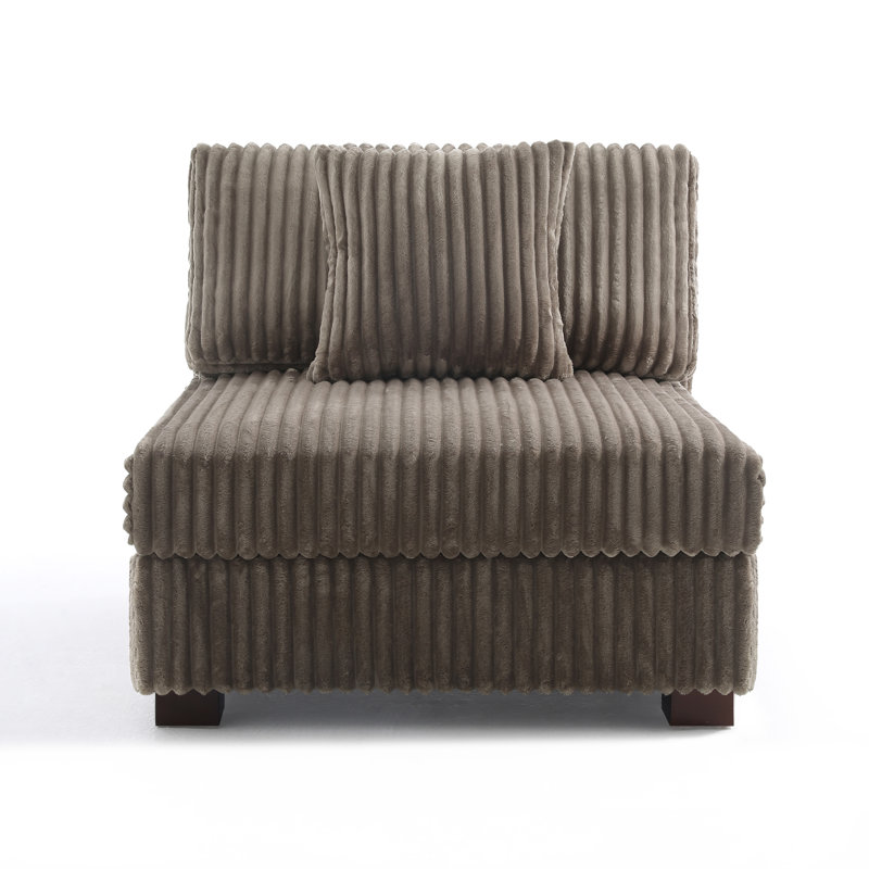 Upholstered Accent Chair with Footstool, Light Brown