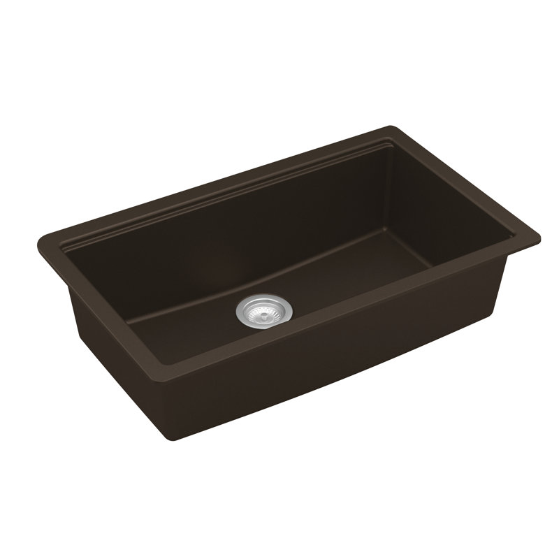 Karran Quartz 32-1/2'' X 19-1/4'' Single Bowl Undermount Workstation Kitchen Sink, Brown