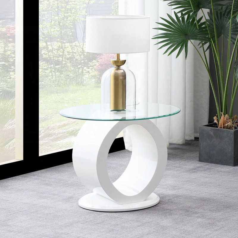 Table de bout, plateau en verre, finition blanche ultrabrillante