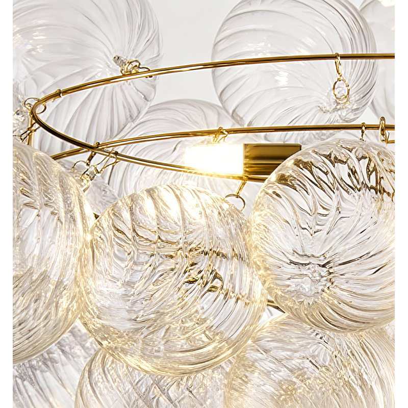 Lustre 51 pouces en verre de Murano soufflé à la main 9 lumières avec cadre en laiton doré, 9 lumières