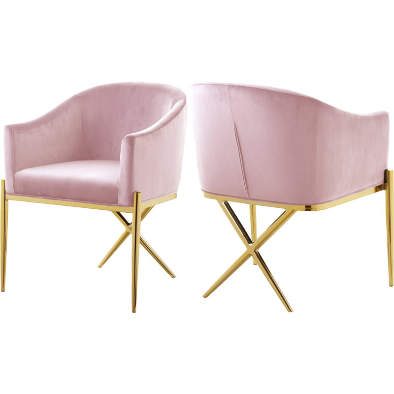 Chaise rembourrée Xavier, Or, Velours rose
