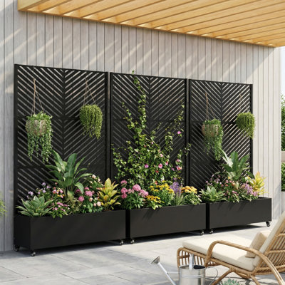 185cm H Metal Raised Garden Bed with Trellis Freestanding Garden Trellis Planter on Wheels Planter Box with Privacy Screen