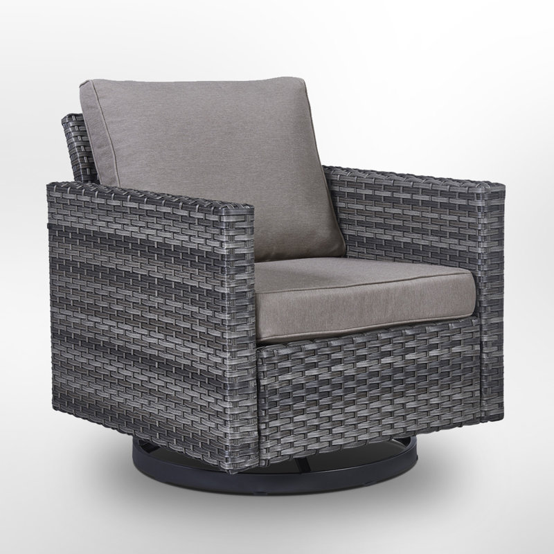 Chaises de patio berçantes pivotantes en osier avec coussins Ingvald (ensemble de 4), Gris, Gris