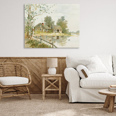 Toile de style cabane le long de la rivière, design par lettré et doublé