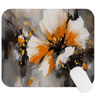 Floral Orange Flower Flowers Modern Gaming Cute Office Laptop Desk Pad Gift Mat Square Rectangle Non-Slip Mousepad