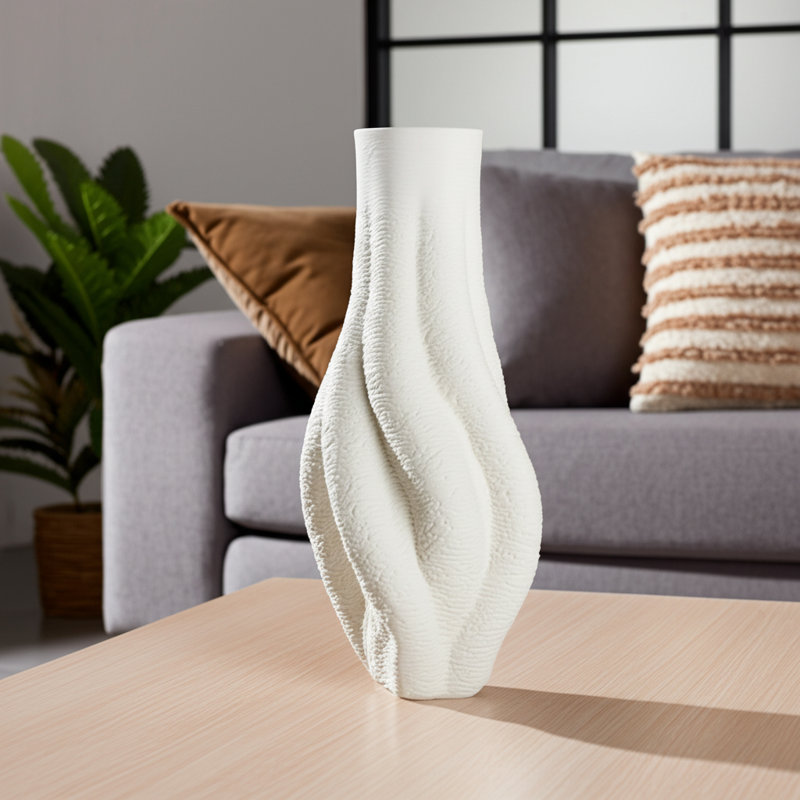 Porcelain Sculptural Vase With Organic Curved Silhouette And Intricate Textural Detailing For Artistic Accent And Contemporary Decorative Display In Modern Interior Settings