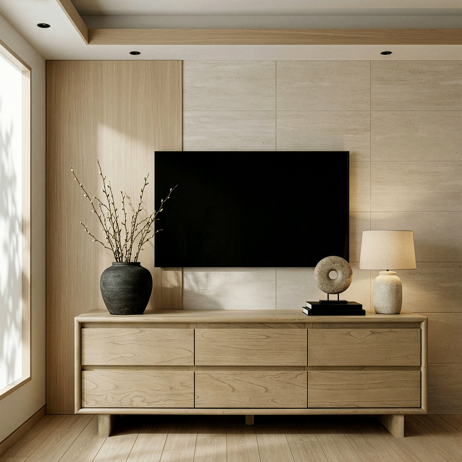 Soleil 60" Wood TV Stand, Blonde Oak