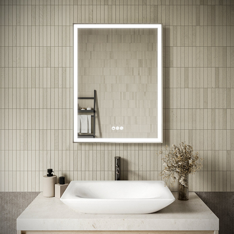 Miroir de salle de bain rectangulaire à DEL sans cadre avec désembueur Streamline, intensité variable, changement de température de couleur