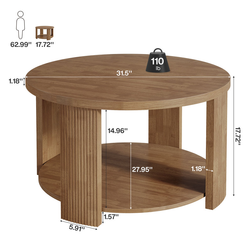 Table basse ronde à 2 niveaux, table centrale de 31,5 pouces pour le salon