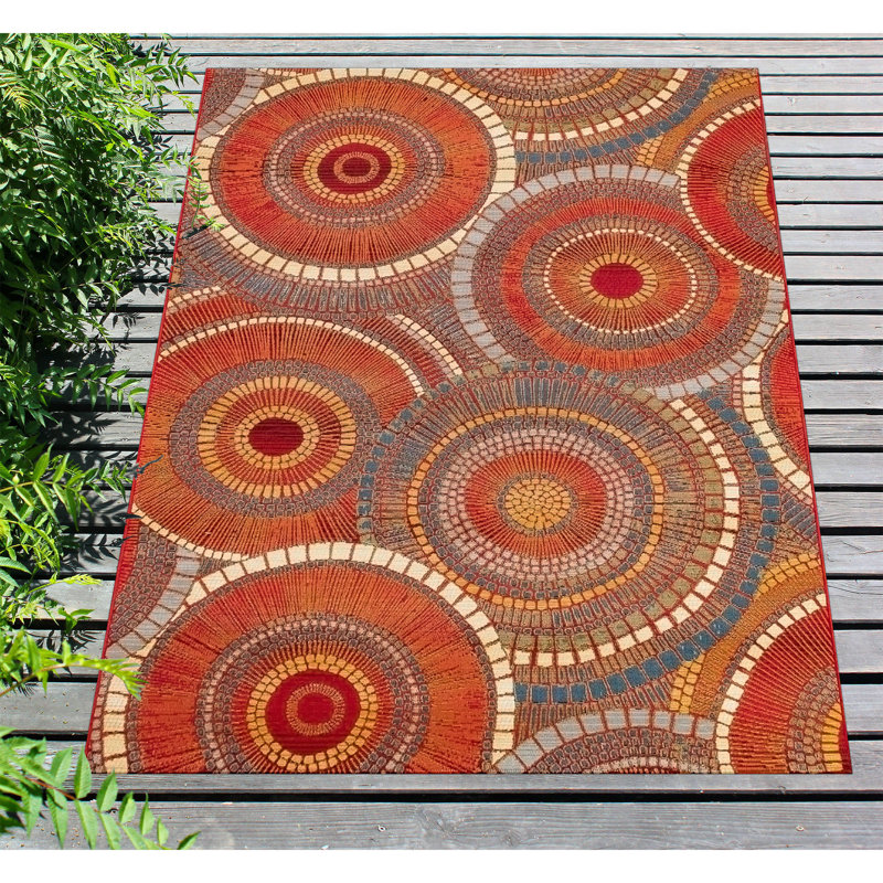 Gauna Power Loomed Geometric Indoor and Outdoor Rug, Rectangle 4'10" x 7'6"