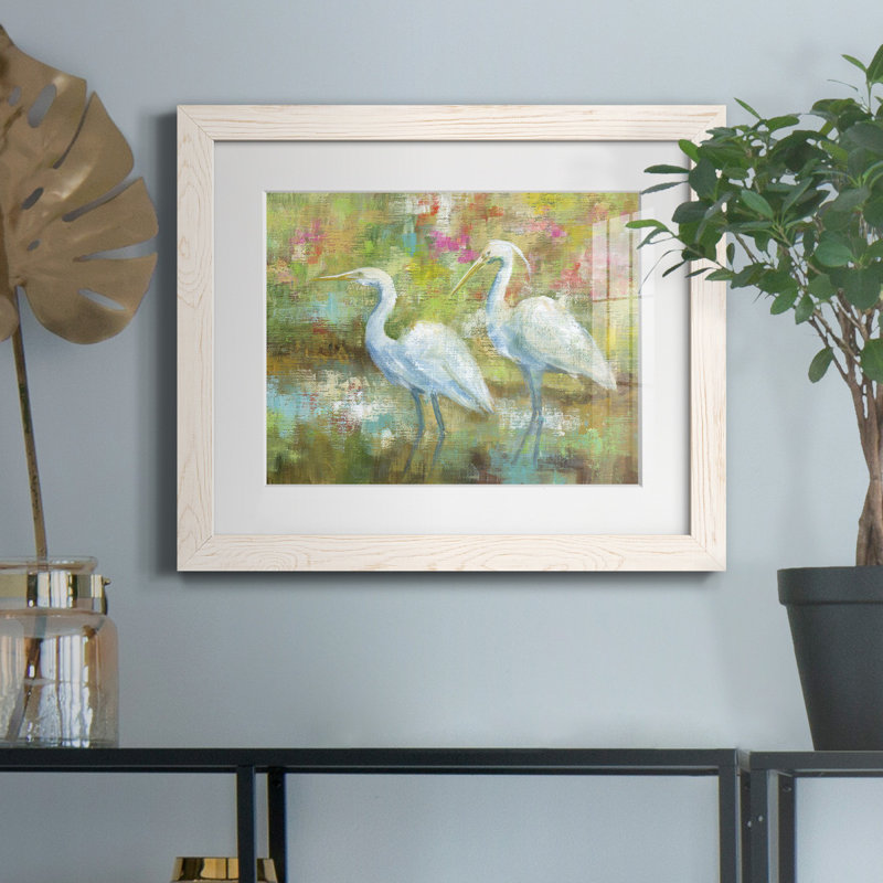 «Egret Tapisserie», reproduction d'art graphique sur papier encadré, Cadre blanc, H 20 po x l 17 po x P 1,5 po