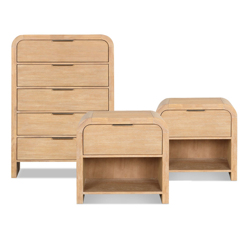 Ensemble de chambre à coucher 3 pièces Beaucet (2 tables de chevet + 1 commode), 3 Pcs: 2 Nightstands, Chest