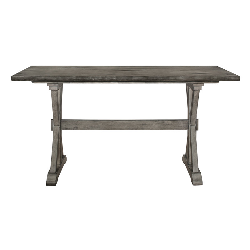 Table de salle à manger à hauteur de comptoir rustique en bois d'hévéa massif gris patiné, 6 places, mobilier de cuisine rectangulaire