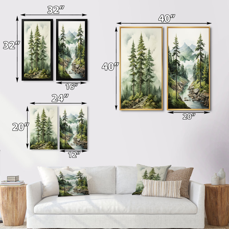 «Green Pine Tree Eernal Guardians», 2 pièces, H 32 po x l 32 po, Toile tendue