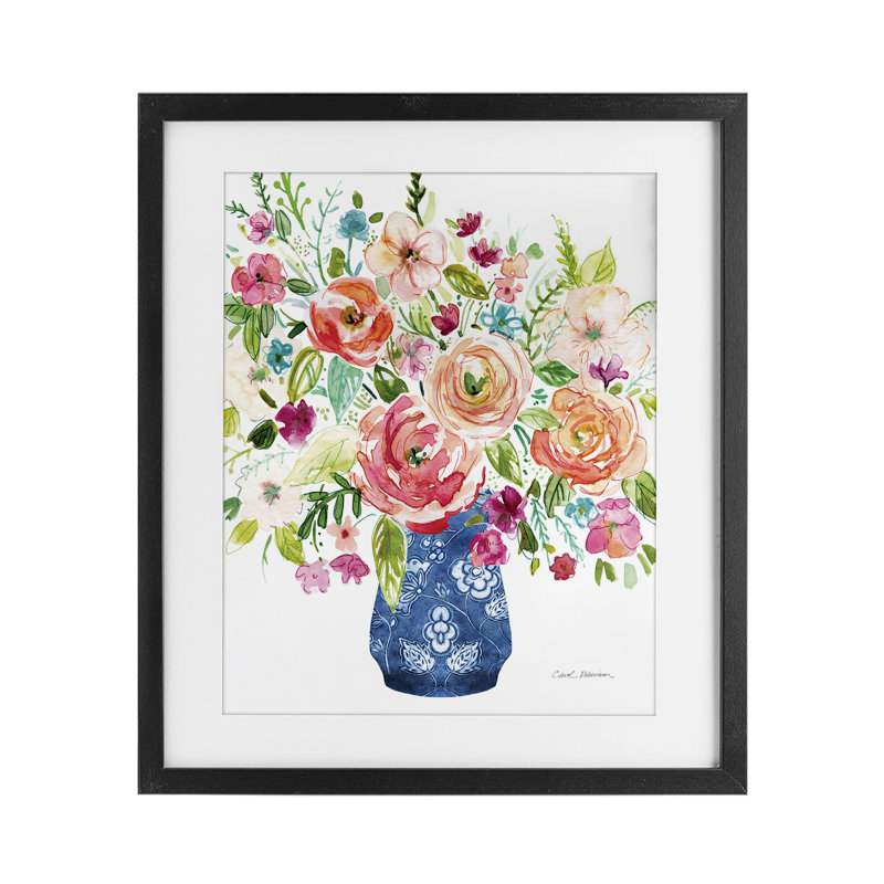 «Sunny Chinoiserie Pink Bouquet», reproduction sous verre, conception par Carol Robinson, H 21 po x l 17 po