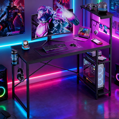 Nedyo 45'' W RGB LED Computer Desk with Reversible Shelves