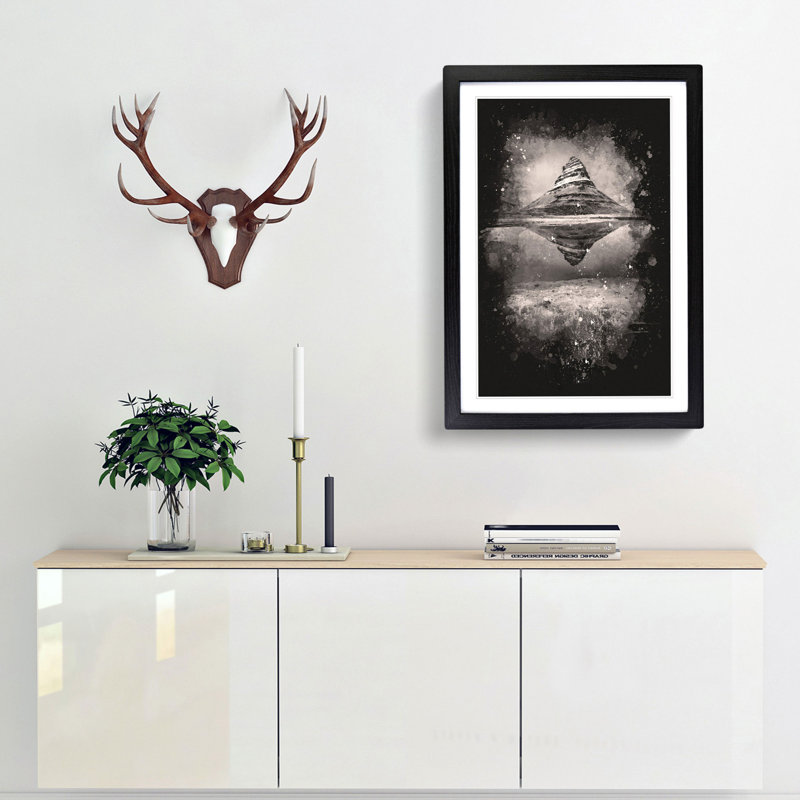 View Of Kirkjufell Mountain In Iceland - Single Picture Frame Painting on MDF, 63cm H x 45cm W x 2cm D, Black Framed