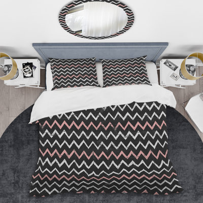 White Chalkboard Chevron - Abstract Duvet Cover Set - Microfiber Polyester