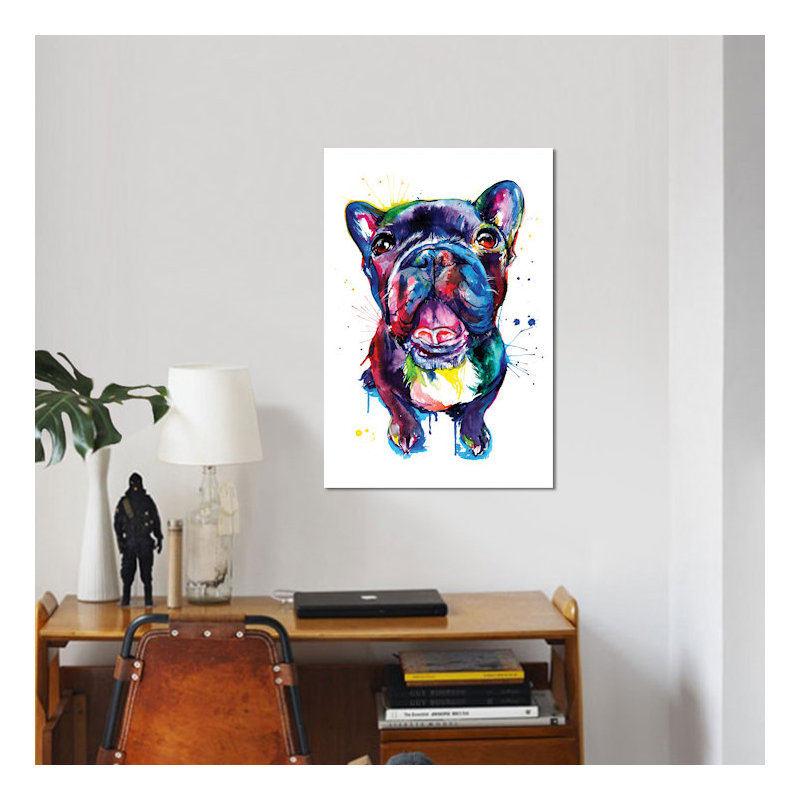 «Frenchie», impression sur toile, H 26 po x l 18 po x P 1,5 po, Toile avec cadre noir, Pas de tapis