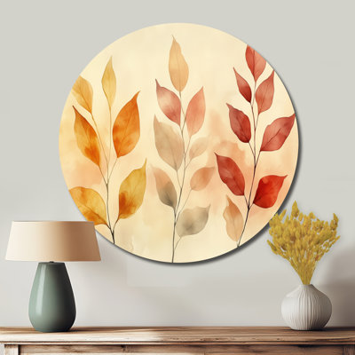 Aquarelle de feuilles d'automne vibrantes - Décoration murale florale en métal ronde