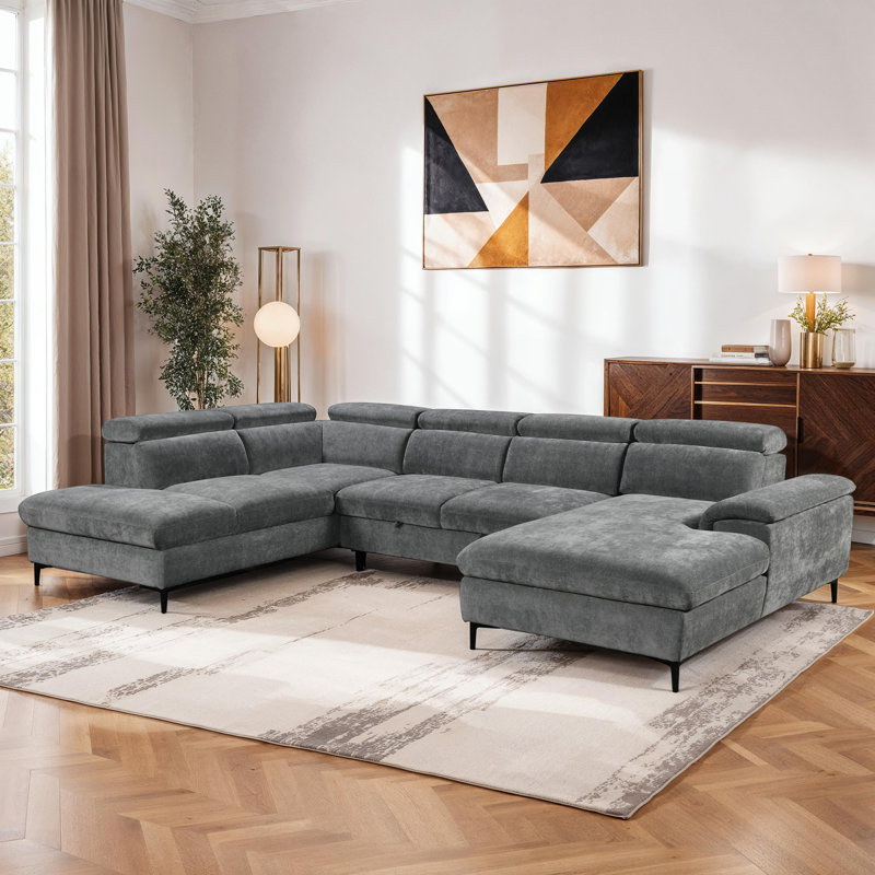 Fabric Pull Out Corner Sofa Bed , Grey