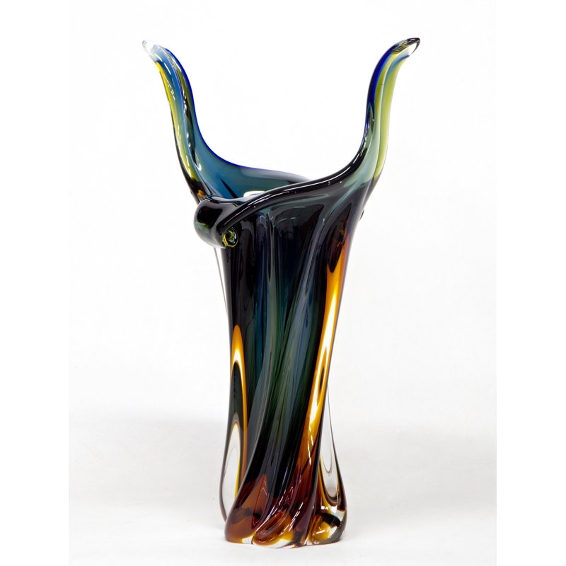 Vase de table en verre soufflé à la main Altieri, Bleu foncé / ambre