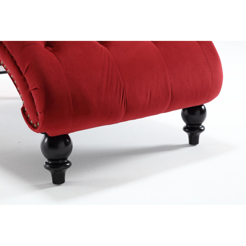 Chaise longue capitonnée en velours, Rouge