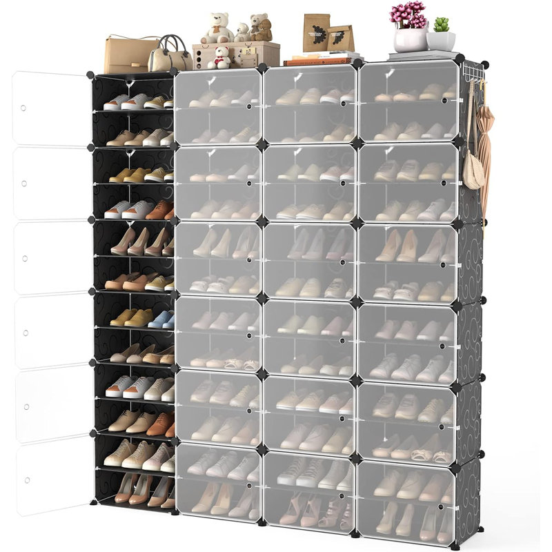 Portable Shoe Rack Organizer With Door, Expandable 12-Tier Shoe Storage Cabinet, Adjustable Stackable Detachable Design, Easy Assembly, Durable Plastic Construction