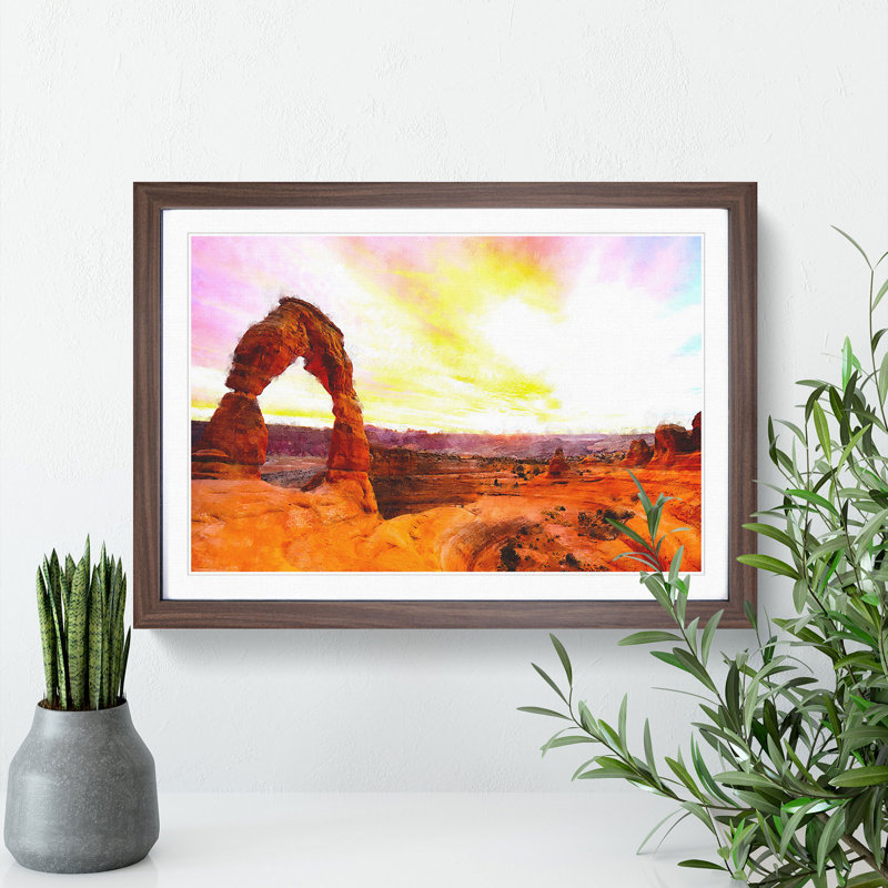 Stone Arch in the Moab Desert - Picture Frame Painting, 36cm H x 48cm W x 2cm D, Walnut Framed