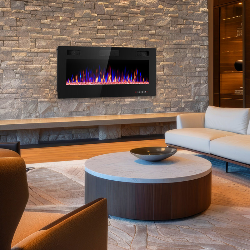 Thickness 3.8 Inch Recessed & Wall Mounted Electric Fireplace With Remote Control and Timer, Automatic Flame Change, TV & Wall Decoration