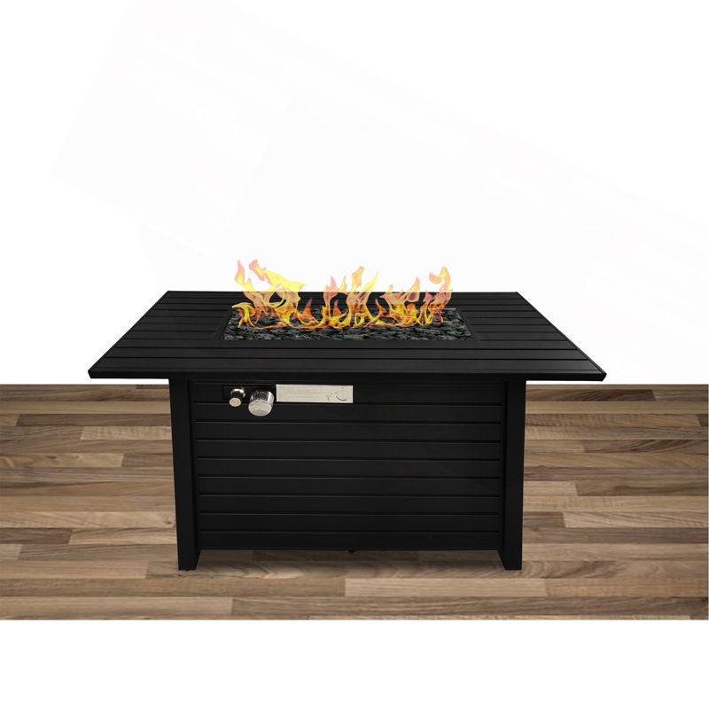 Steel Propane/Natural Gas Outdoor Fire Pit Table With Lid, Black