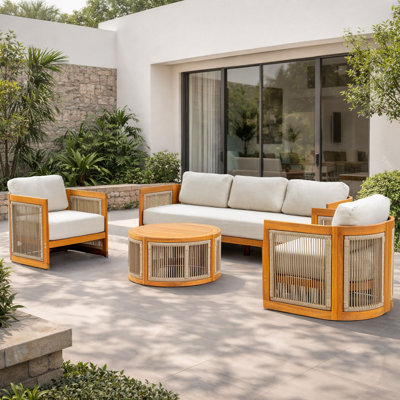 MIMO 4-Piece Outdoor Solid Wood & Rope Sofa Set with Coffee Table