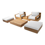 Pacific Outdoor 6 - Piece Teak Conversation Set with Sunbrella Cushions