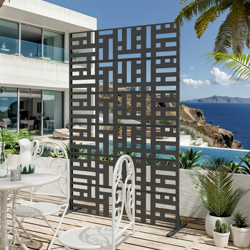 Moderne L 47 po x l 16 po x H 72 po en acier galvanisé noir intimité creusée galvanisée (1 paquet), Noir
