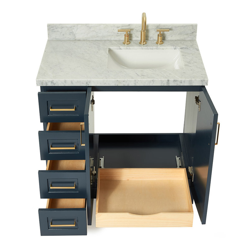 ARIEL TAYLOR 37 IN LEFT OFFSET RECTANGLE SINK VANITY, Right , Midnight Blue, Rectangle