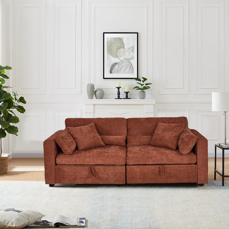 Modular Sectional Sofa Modern Loveseat Couch,78.7" Chenille Comfy Deep Seat Sofa Couch Upholstered 2-Seater Sofas With Removable Arm Pillows For Living Room Apartment Office