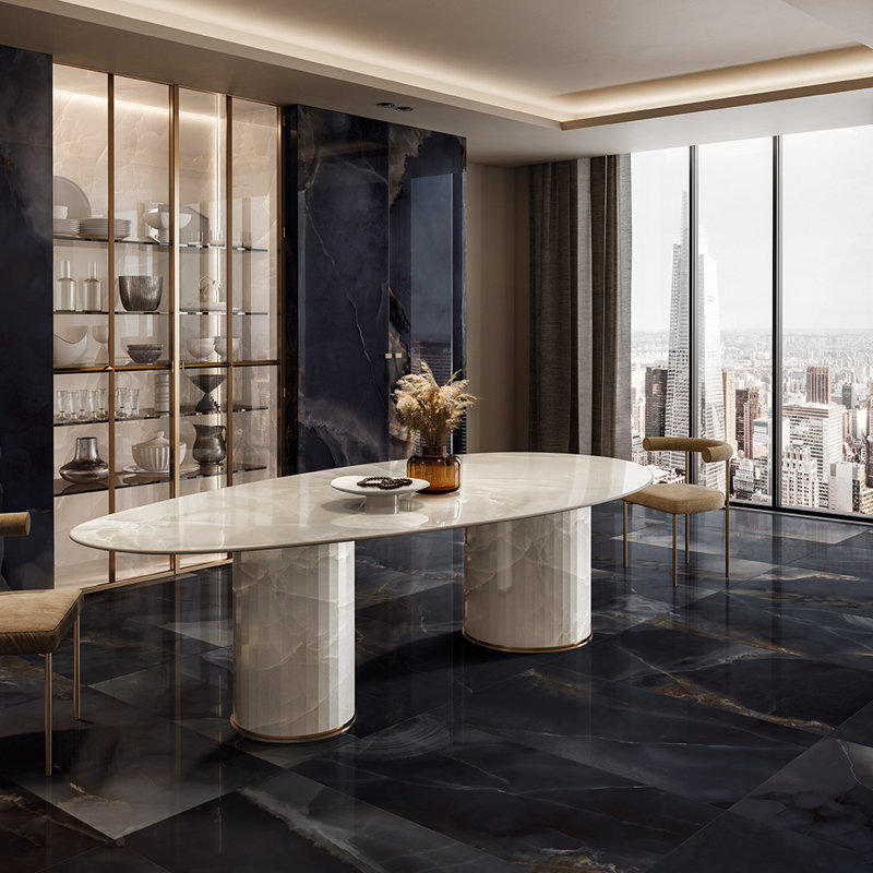 Eclipse 24X48 Polished Onyx Porcelain Tile, Black