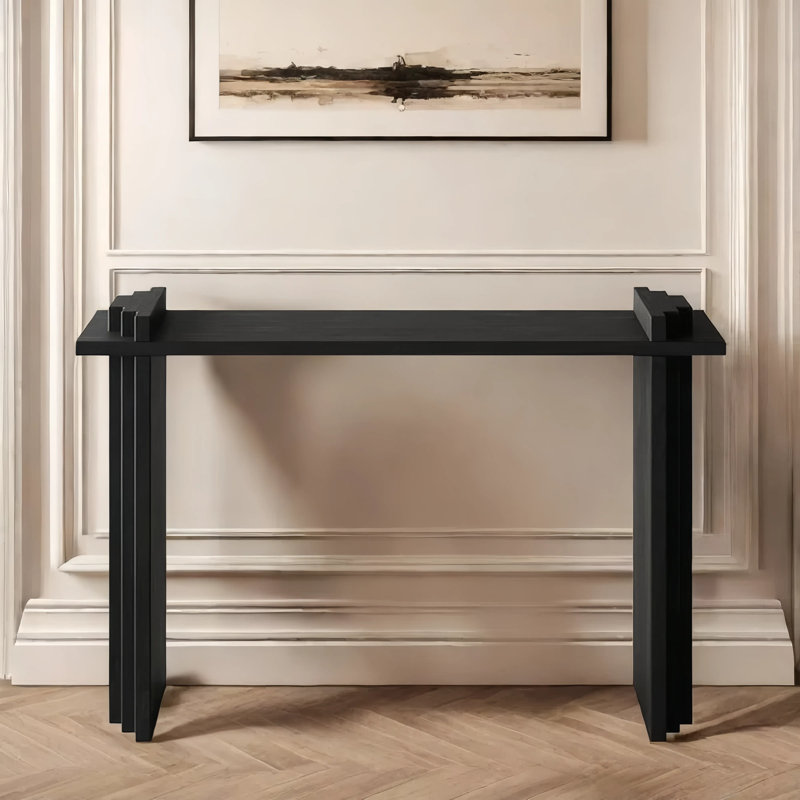 Console Mid-Century moderne en bois massif noir, H 33,5 po x l 63 po x P 15,7 po