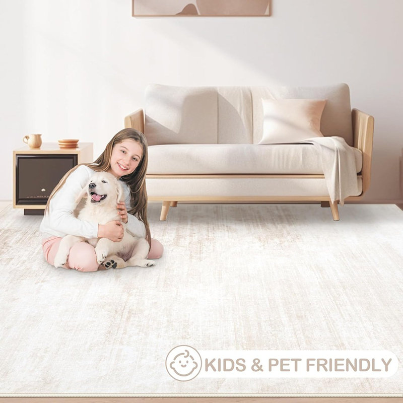 Area Rugs 8X10 Living Room: Washable Rug Modern Abstract Large Rugs Soft Non Slip Neutral Rug Stain Resistant Indoor Carpet For Bedroom Kitchen Dining Room Table Nursery Home Office Rugs(Beige,8'X10')
