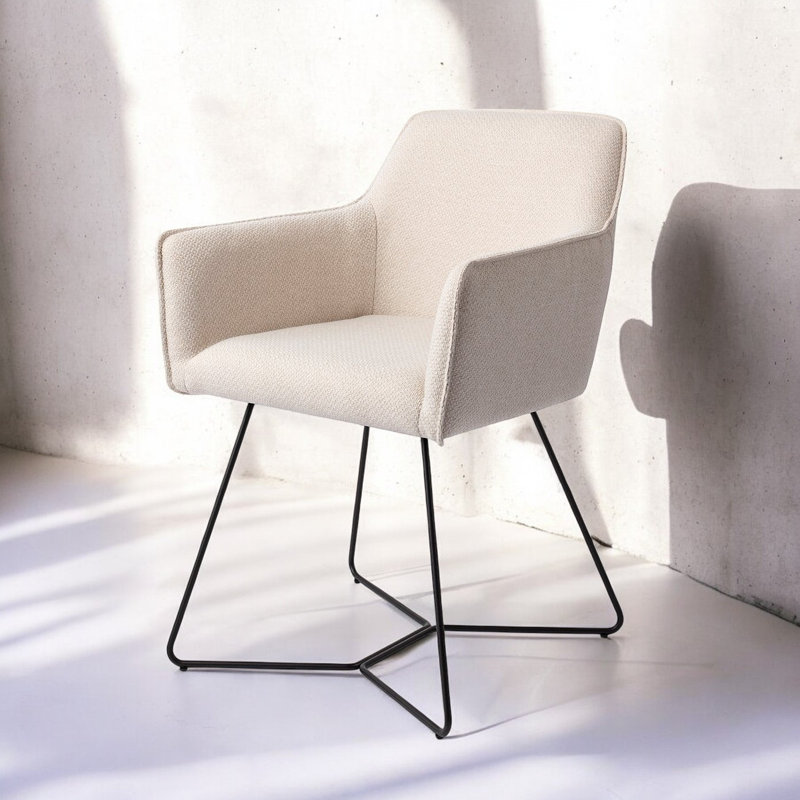 Dashall 123.19cm H Polyester Upholstered Metal Armchair, Black, Cream