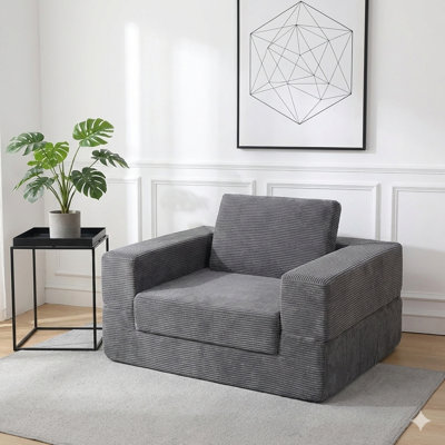 Chaise longue compressée pour les humains et les animaux de compagnie, canapé de sol moderne avec coussin intégré, tissu en velours côtelé, sans assemblage - gris foncé
