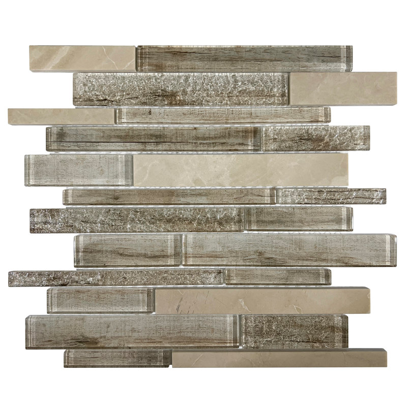 Clian 12" x 12" Linear Glass Marble Backsplash Tile, Beige