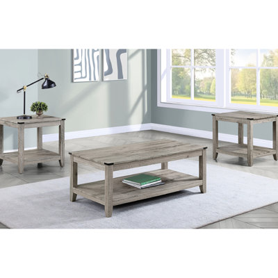 Table contemporaine contemporaine en bois brun gris: table basse rectangulaire et 2 tables de bout carrées assorties Collection moderne pour le salon: