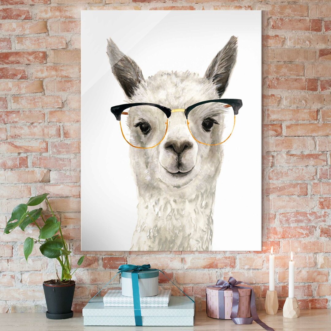 Glasbild Hip Llama mit Brille I