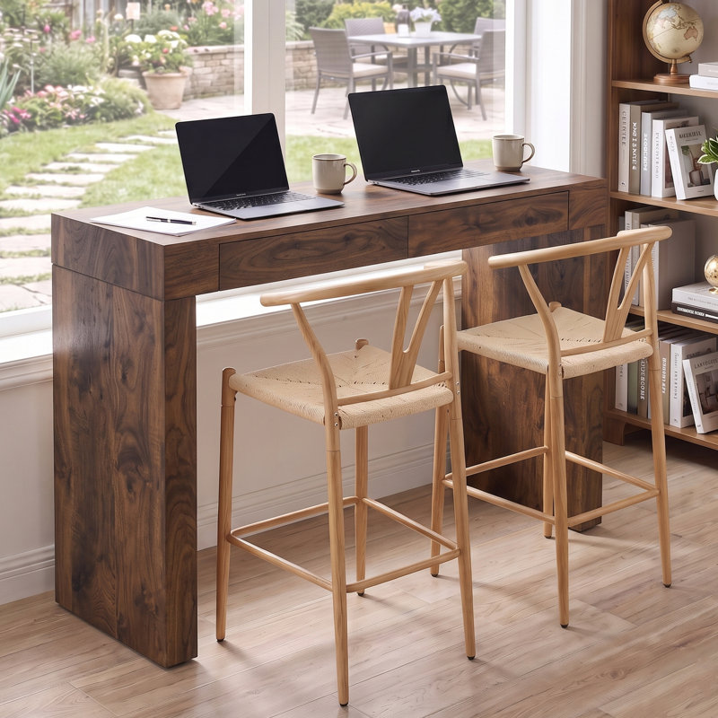 Ensemble de table de pub 3 pièces avec table de bar rectangulaire de 50 po et 2 tabourets de bar en corde de chanvre tissés à la main