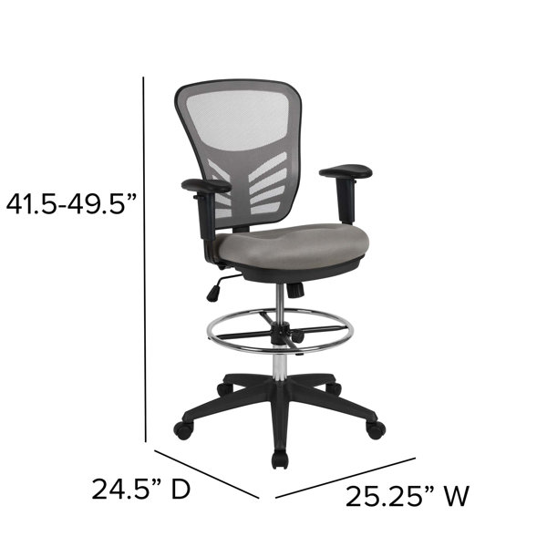 Office Star DC Series Deluxe Breathable Mesh Back Ergonomic Drafting Chair  with Lumbar Support and Adjustable Footring, Black Fabric